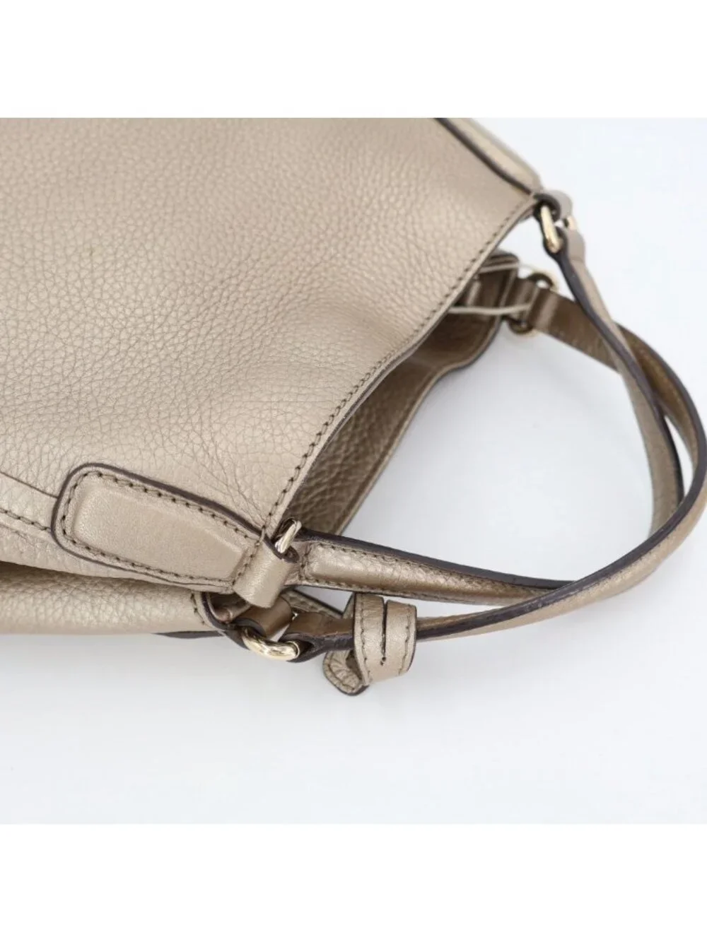 Gucci Soho Mini Shoulder Bag Gray Calf Leather Tassel Charm Interlocking 2-Way